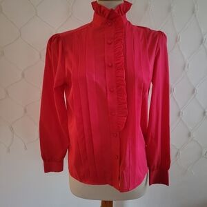 Vintage Ruffles Blouse by Josephine • Rich Hot Pink • Button Down • Size 10